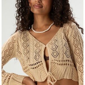 Emory Park Beige Open-Knit Cardigan